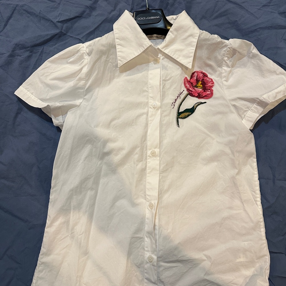 Dolce & Gabbana White Shirt with Pink Floral Design